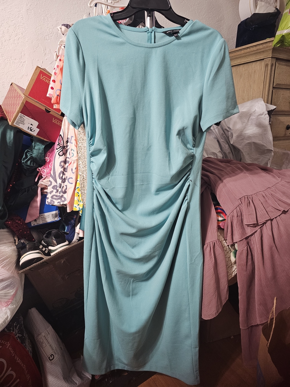Maggy London Teal Midi Dress with Side Ruching